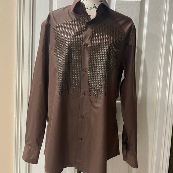RAFAEL AMAYA SHIRT BUTTON DOWN BY RANGERS LEGEND XL CHOCOLATE STUDDED WESTERN - Picture 6 of 15